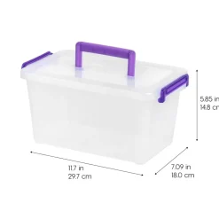 5 Qt. Plastic Craft Storage Container Bins with Lids, 6 Pack, Small Art & Office Supply Organizer Tote, Sensory Bins & Boxes for Home & University, Stackable, Carry Handle, Clear