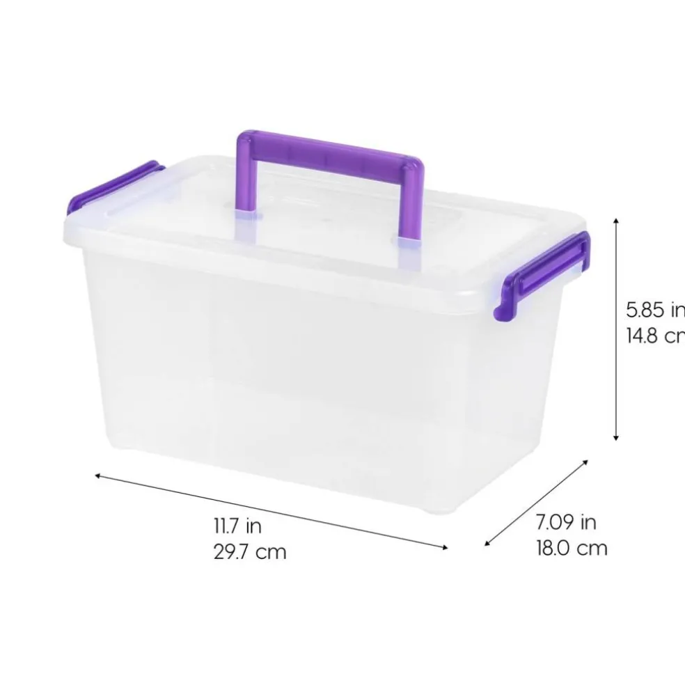 5 Qt. Plastic Craft Storage Container Bins with Lids, 6 Pack, Small Art & Office Supply Organizer Tote, Sensory Bins & Boxes for Home & University, Stackable, Carry Handle, Clear