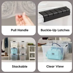 53qt Plastic Storage Bins with Lids and Secure Latching Buckles
