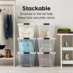 53qt Plastic Storage Bins with Lids and Secure Latching Buckles
