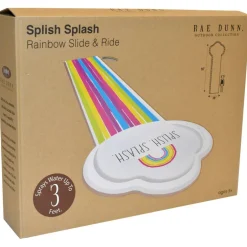 Rae Dunn: Splish Splash Rainbow Slide & Ride -16 Foot Water Slide Sprinkler, CocoNut Float, Durable Sliding Mat, Age 5+