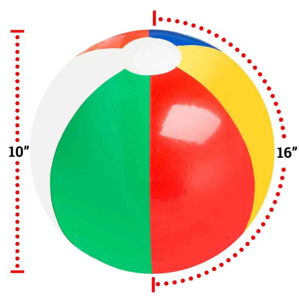 16" Rainbow Color Party Pack Inflatable Beach Balls - Beach Pool Party Toys (12 Pack)