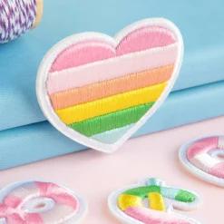 Rainbow Embroidered Heart Iron-On & Adhesive Patch by Make Market®