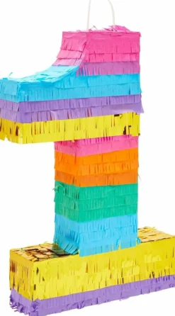 Rainbow Number 1 Pinata for 1st Birthday Party Decorations, Fiesta, Cinco de Mayo, Anniversary Celebration (Small, 16.5 x 11 x 3 Inches)