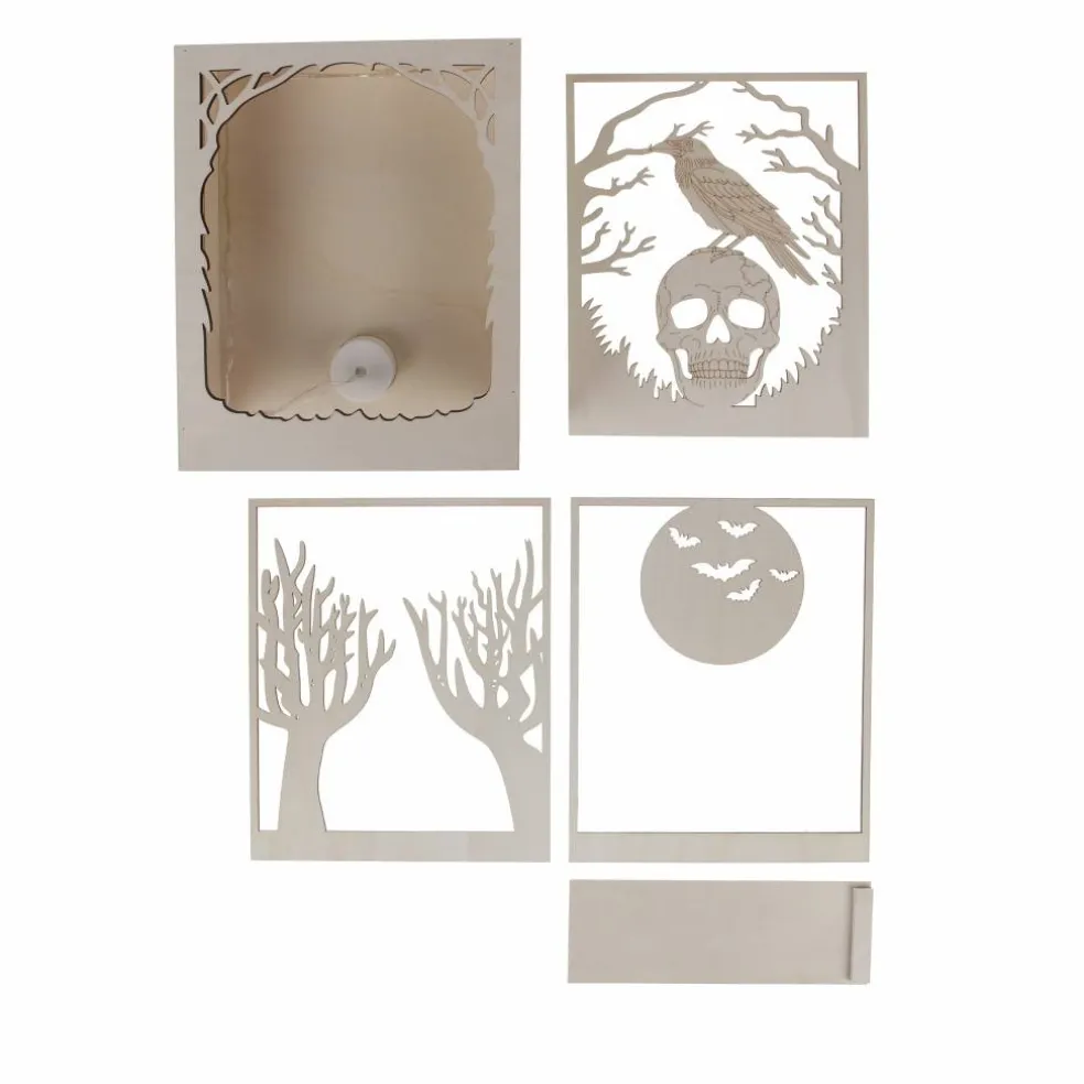 8.75" Raven & Skull Shadow Box DIY LED Wood Décor by Make Market®