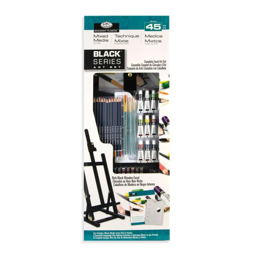 REA5740 | essentials™ 45pc Black Series Mixed Media H-Frame Easel Art Set