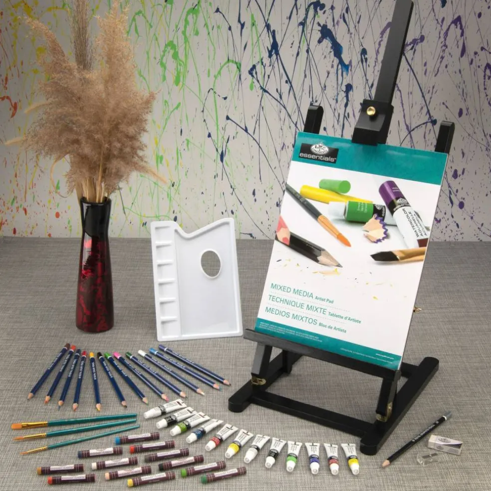 REA5740 | essentials™ 45pc Black Series Mixed Media H-Frame Easel Art Set