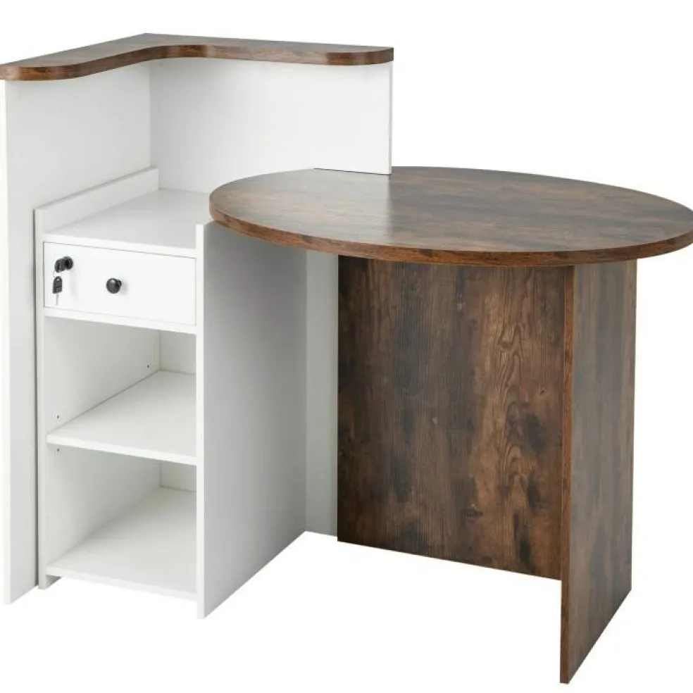 Reception Office Desk with Open Shelf and Lockable Drawer