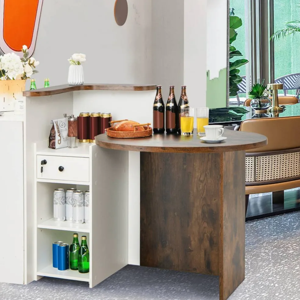 Reception Office Desk with Open Shelf and Lockable Drawer