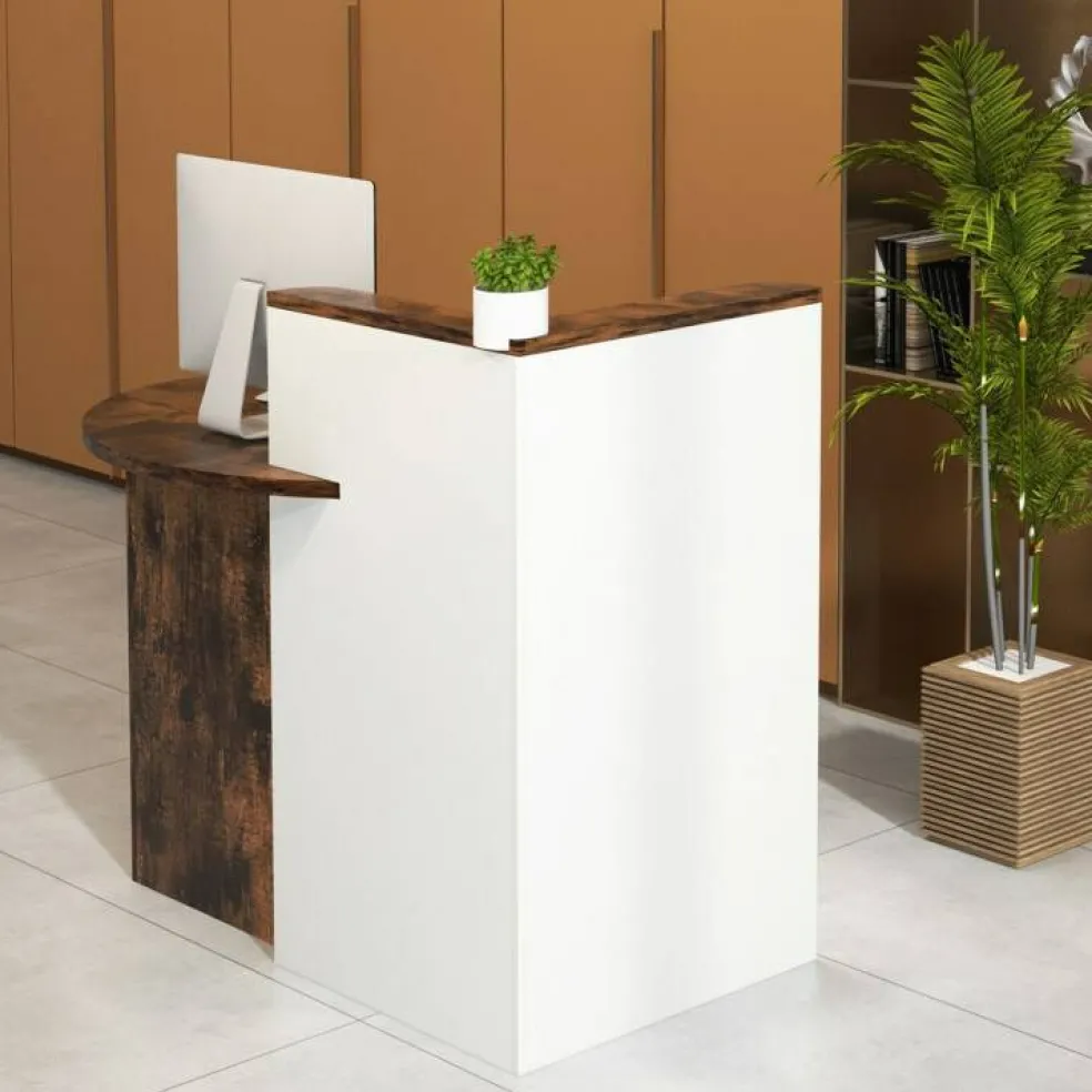 Reception Office Desk with Open Shelf and Lockable Drawer