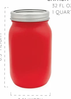 Red and White Mason Jars Set of 3, 1 Quart Wide Mouth Decorative Glass Jars for Christmas Valentine’s Day 4th of July Farmhouse Home Decor Crafts