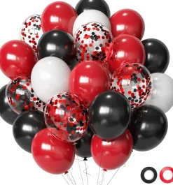 Red & Black Latex Balloons – 50pcs 12" Black, Red & White Balloons for Birthday, Wedding, Casino, Race Car & Valentine’s Day Party Decorations
