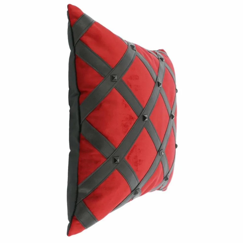 16" Red & Black Studded Diamond Strap Throw Pillow by Ashland®