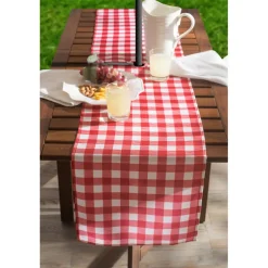 Red Check Outdoor Table Runner With Zipper 14" x 72"