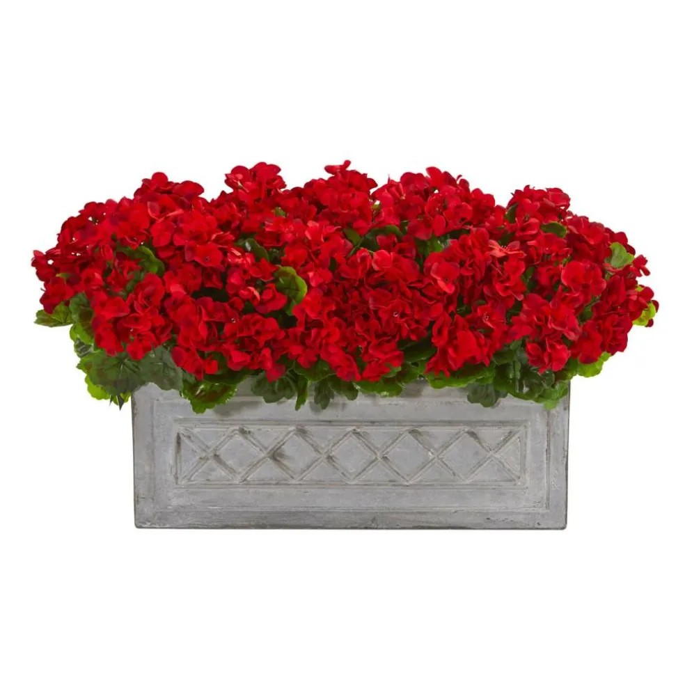 18” Red Geranium in Stone Planter