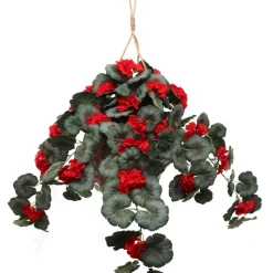 25" Red Hanging Geranium Basket – Lush Silk Flowers for Indoor & Outdoor Home Décor