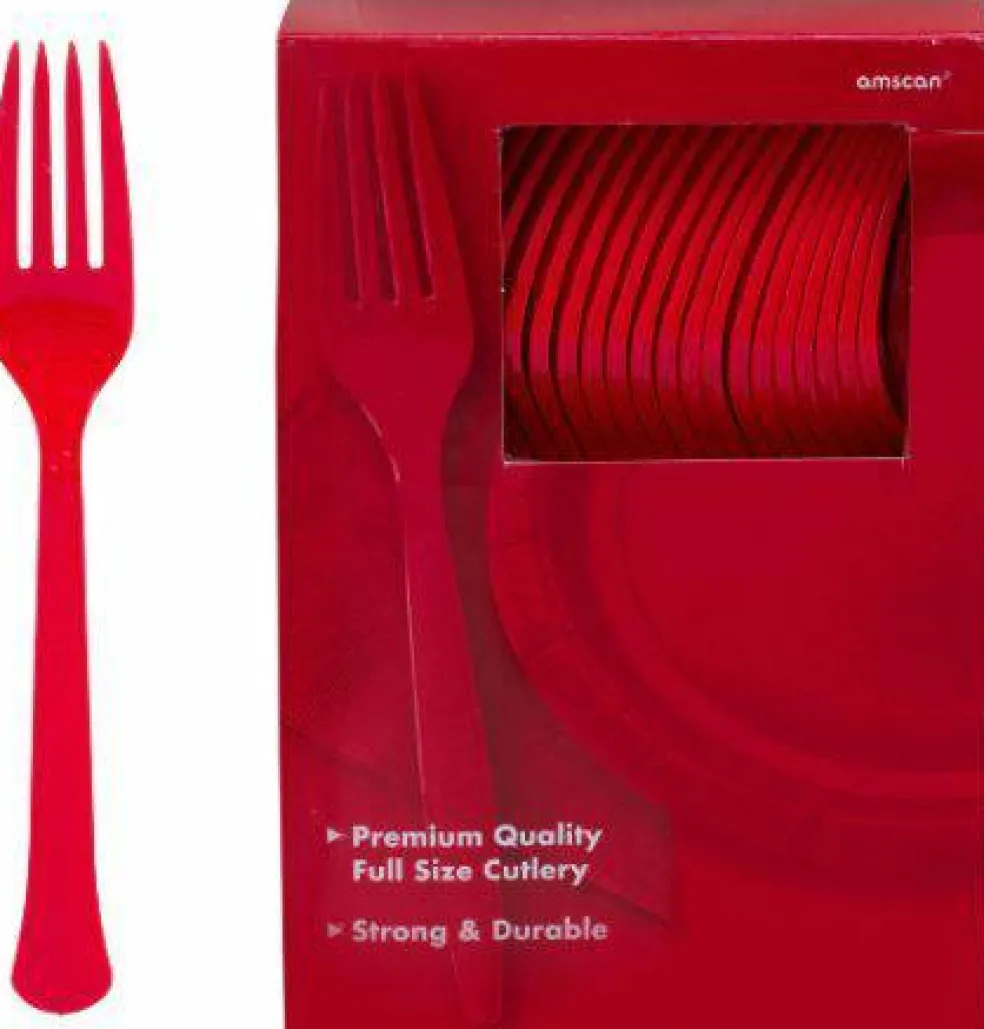 Red, Heavy Duty Plastic Forks - 50 Forks/Pack