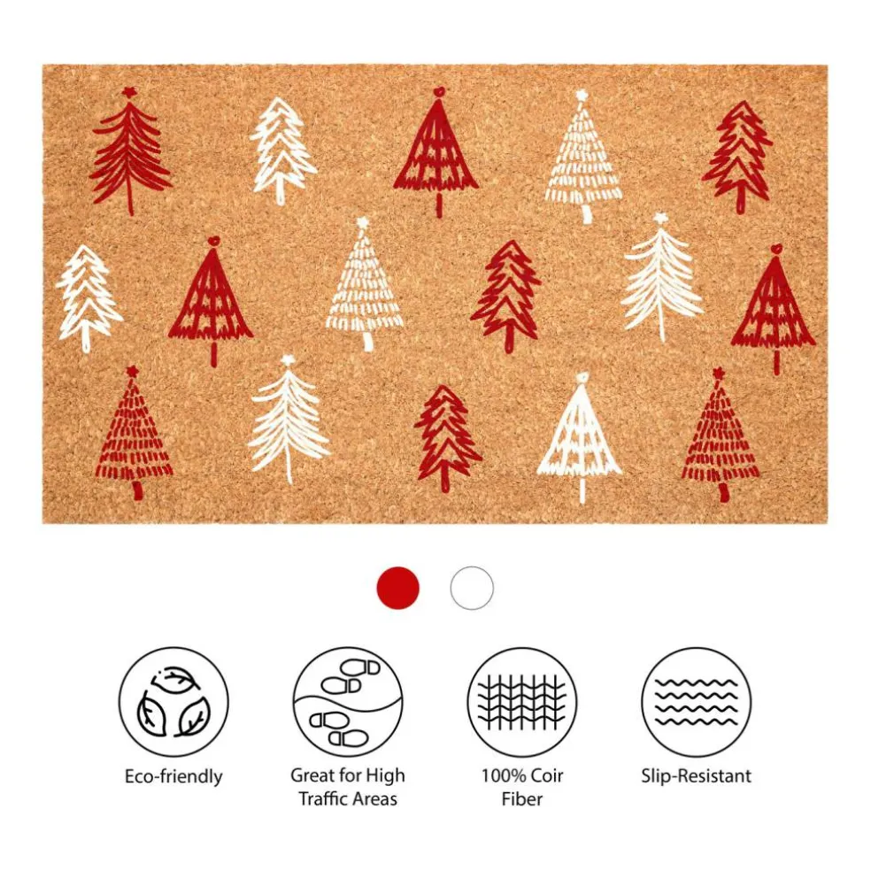 Red White Christmas Tree Farm Doormat