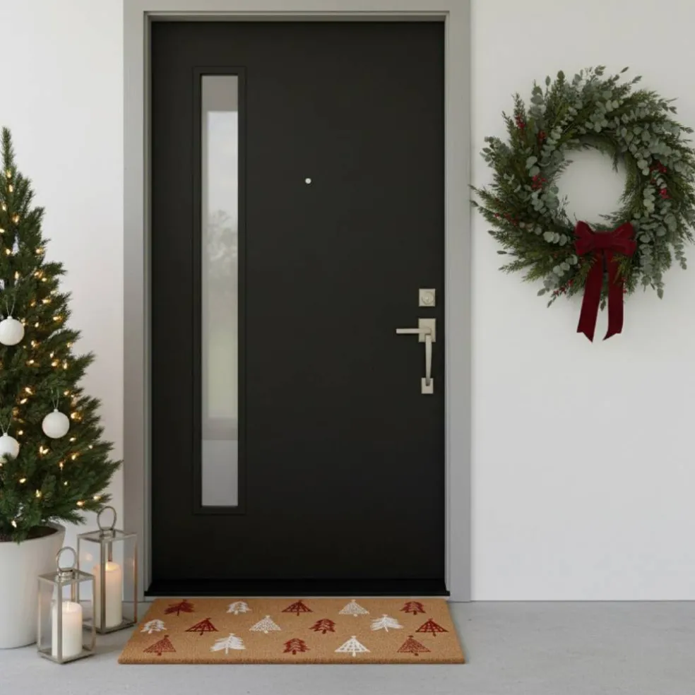 Red White Christmas Tree Farm Doormat