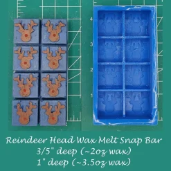 Reindeer Head Wax Melt Snap Bar Silicone Mold