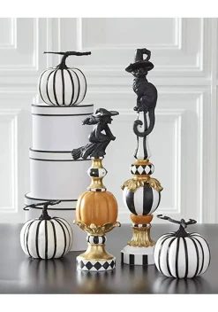 17" Resin Black White Orange and Gold Finial with Witch Prop
