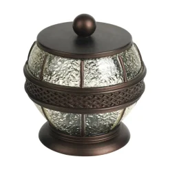 Resin crackled Ice Vanity Jar | Stylish Storage for Cotton Swabs,Sponges & Bath Salts | Decorative Canister for Bathroom,Bedroom | Oil Rubbed Bronze Finish