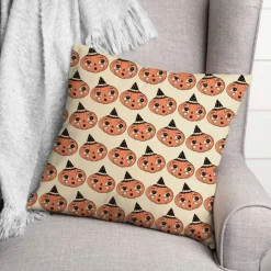 Retro Pumpkin Pattern Spun Poly Throw Pillow