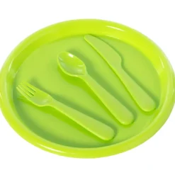Reusable Cutlery Set of 4 Plastic Plates, Spoons, Forks and Knives for Baby and Toddlers