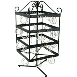Revolving Rotating 96 Pairs Earring Display Stand Black Metal 13 1/8"
