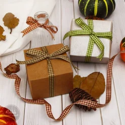 Ribbli Fall Gingham Ribbon,Special 4 Rolls Collection,3/8 Inch Total 40 Yards,Autumn Harvest Festival Check Ribbon Plaid Ribbon Use for Craft,Autumn Gift Wrapping,Home Decor