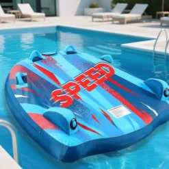 1-3 Riders Inflatable Water Sports Tube with Heavy-Duty Nylon Cover, Bolster Fins, Safety Air Valve & Padded Handles