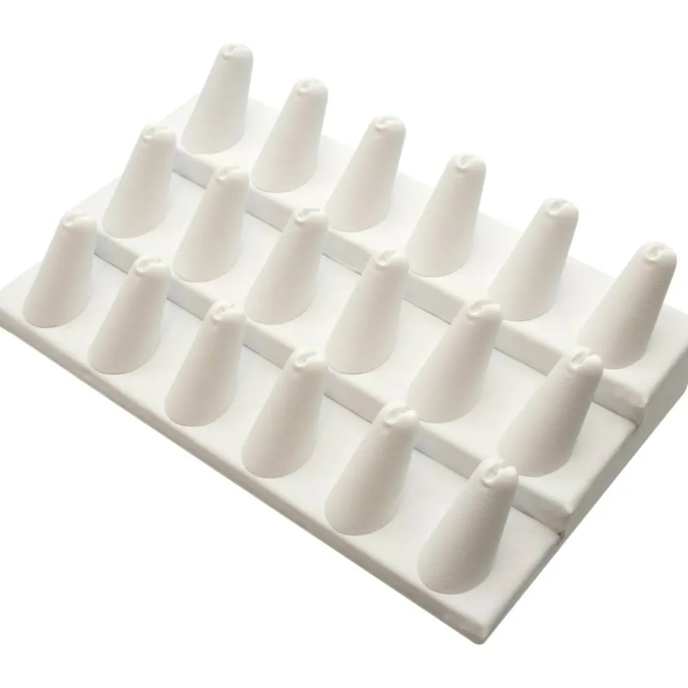 Ring Jewelry Display 18 Finger White Leather Fixture