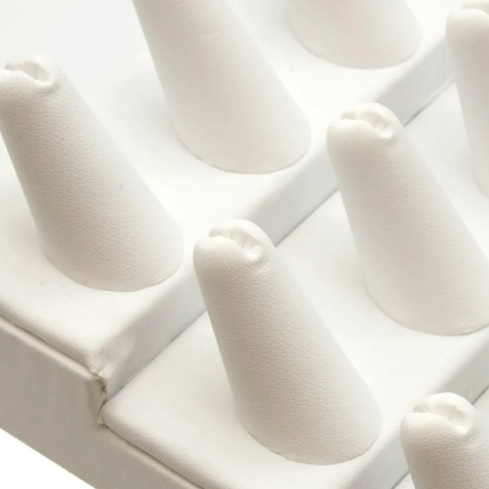 Ring Jewelry Display 18 Finger White Leather Fixture