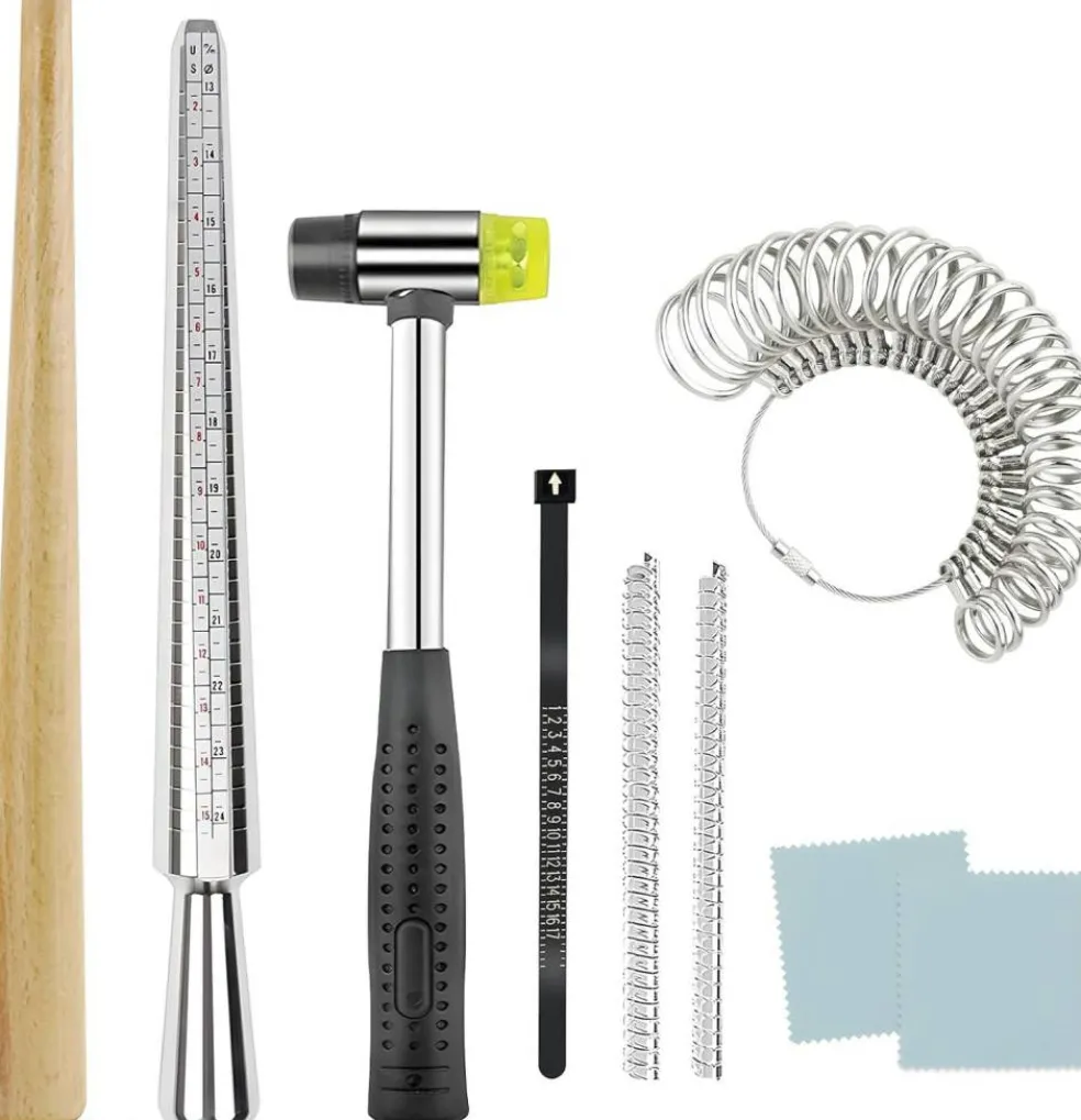 Ring Sizer Mandrel & Shaper Tool – Metal Ring Measuring, Resizing, and Repair Kit with Jewelry Mallet