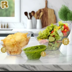 R-kay 6 Pack Angled Plastic Serving Bowls - Clear Plastic bowls 20 Oz - Disposable Serving Bowls - Premium Clear Bowls Disposable Heavy Duty For Weddings Catering And Birthday parties