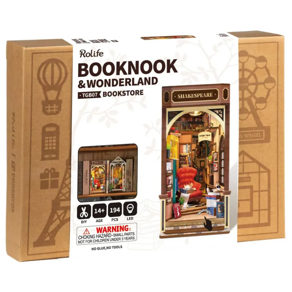 Rolife Bookstore Book Nook Shelf Insert DIY Miniature Kit
