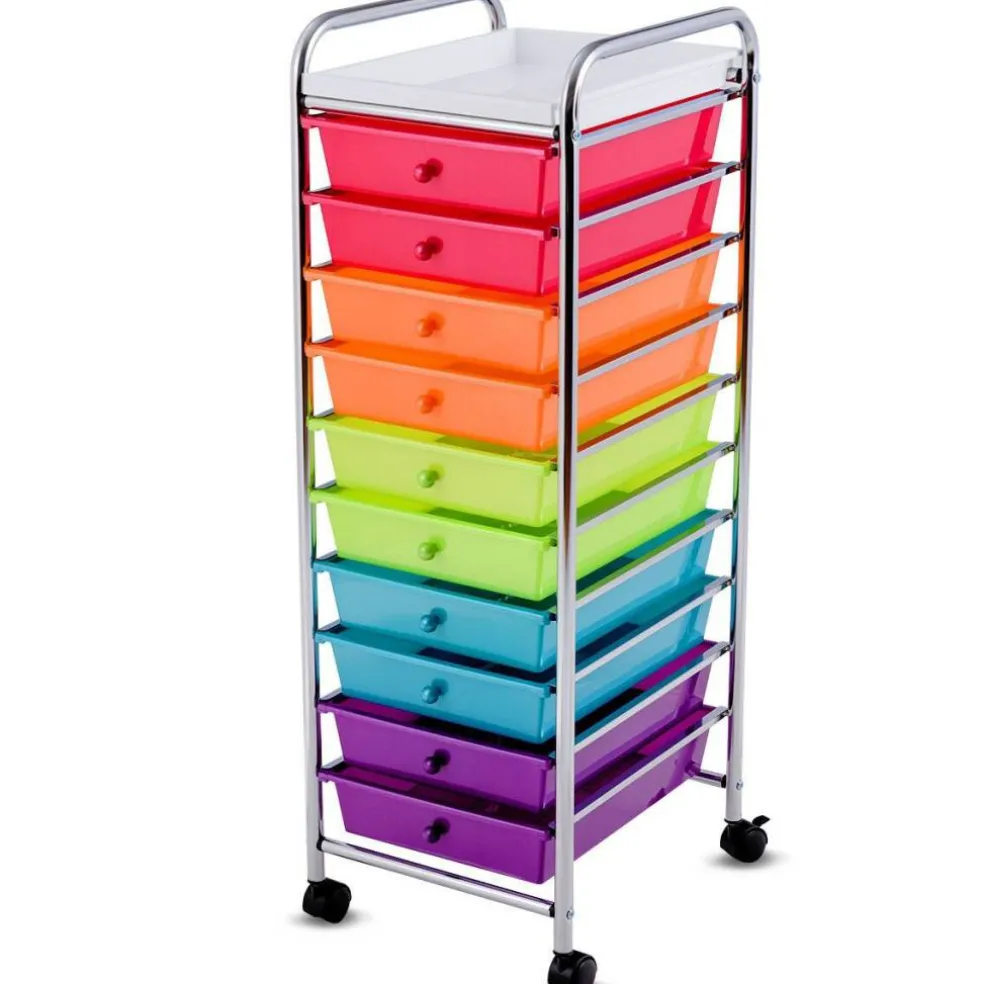 Rolling 10-Drawer Organizer Cart for Craft Supplies and Utility Storage