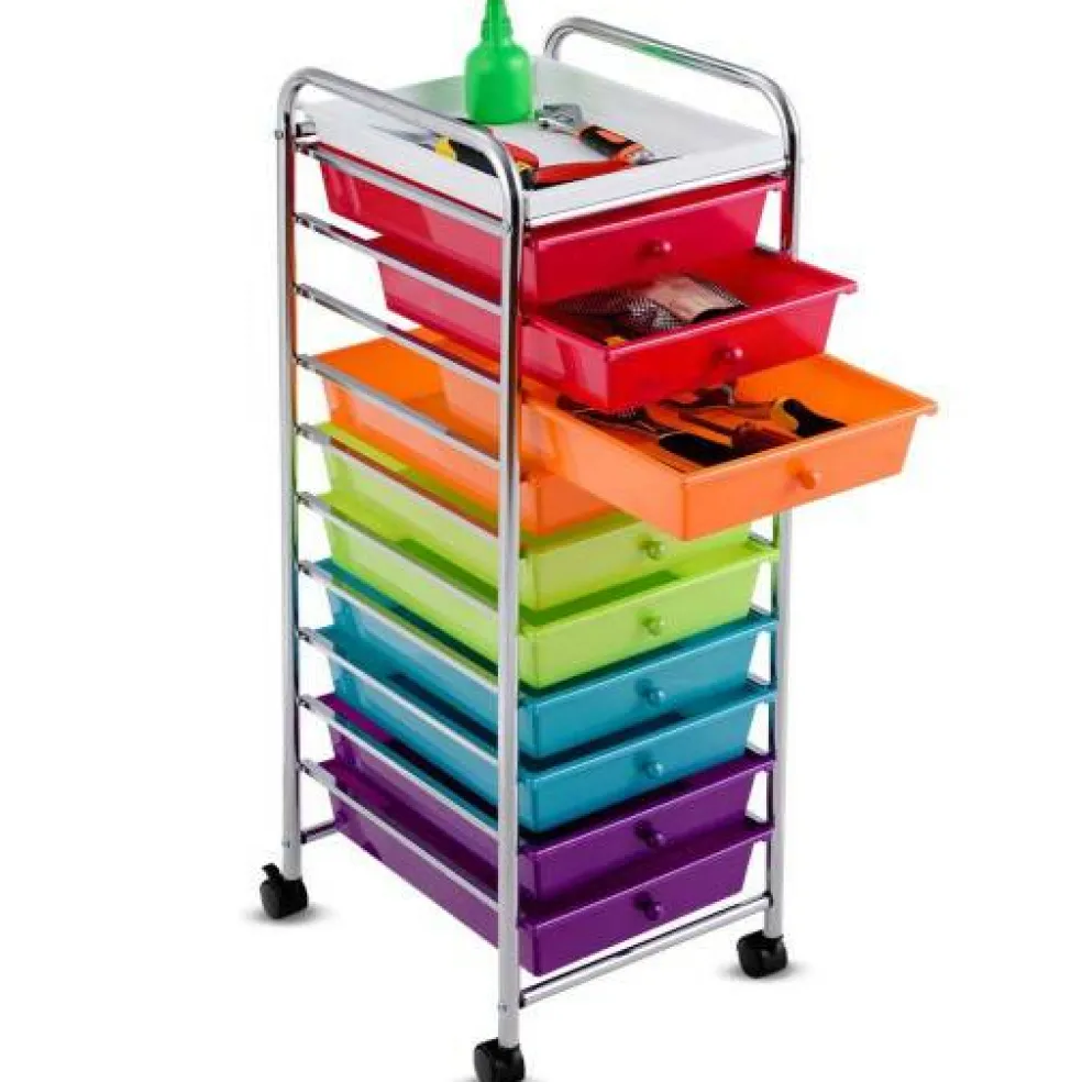 Rolling 10-Drawer Organizer Cart for Craft Supplies and Utility Storage