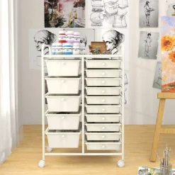 Rolling Storage Cart 15 Drawer Organizer With Wheels Craft Office Supply Organizer Steel Frame Multicolor Drawers