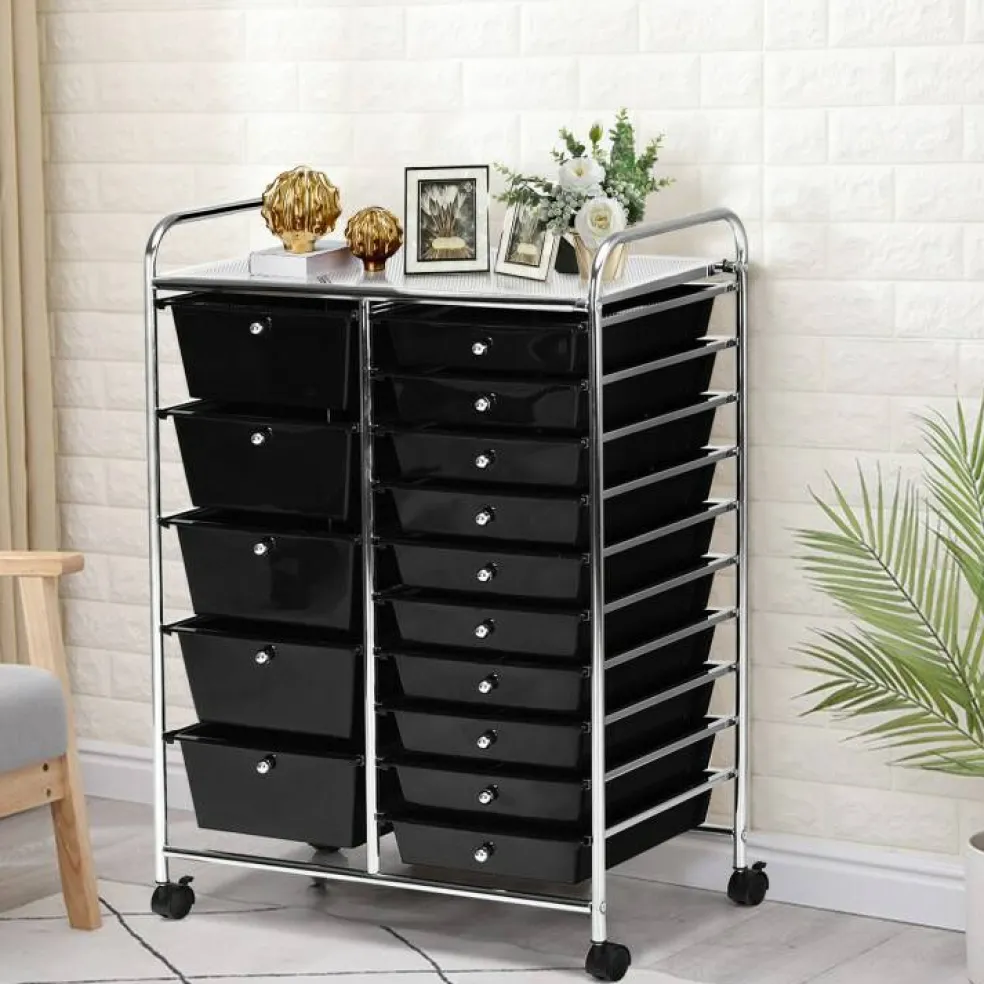 Rolling Storage Cart 15 Drawer Organizer With Wheels Craft Office Supply Organizer Steel Frame Multicolor Drawers