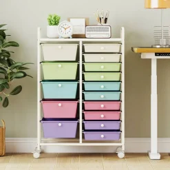 Rolling Storage Cart 15 Drawer Organizer With Wheels Craft Office Supply Organizer Steel Frame Multicolor Drawers