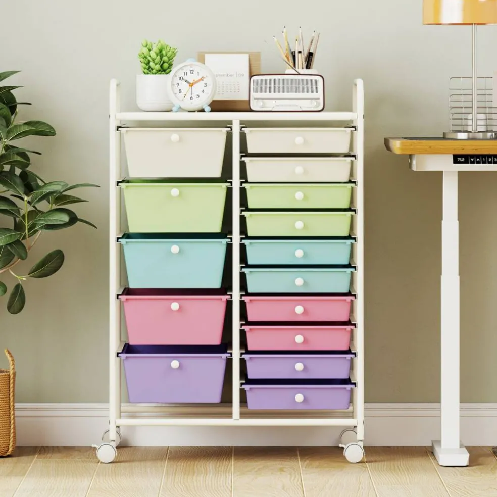 Rolling Storage Cart 15 Drawer Organizer With Wheels Craft Office Supply Organizer Steel Frame Multicolor Drawers