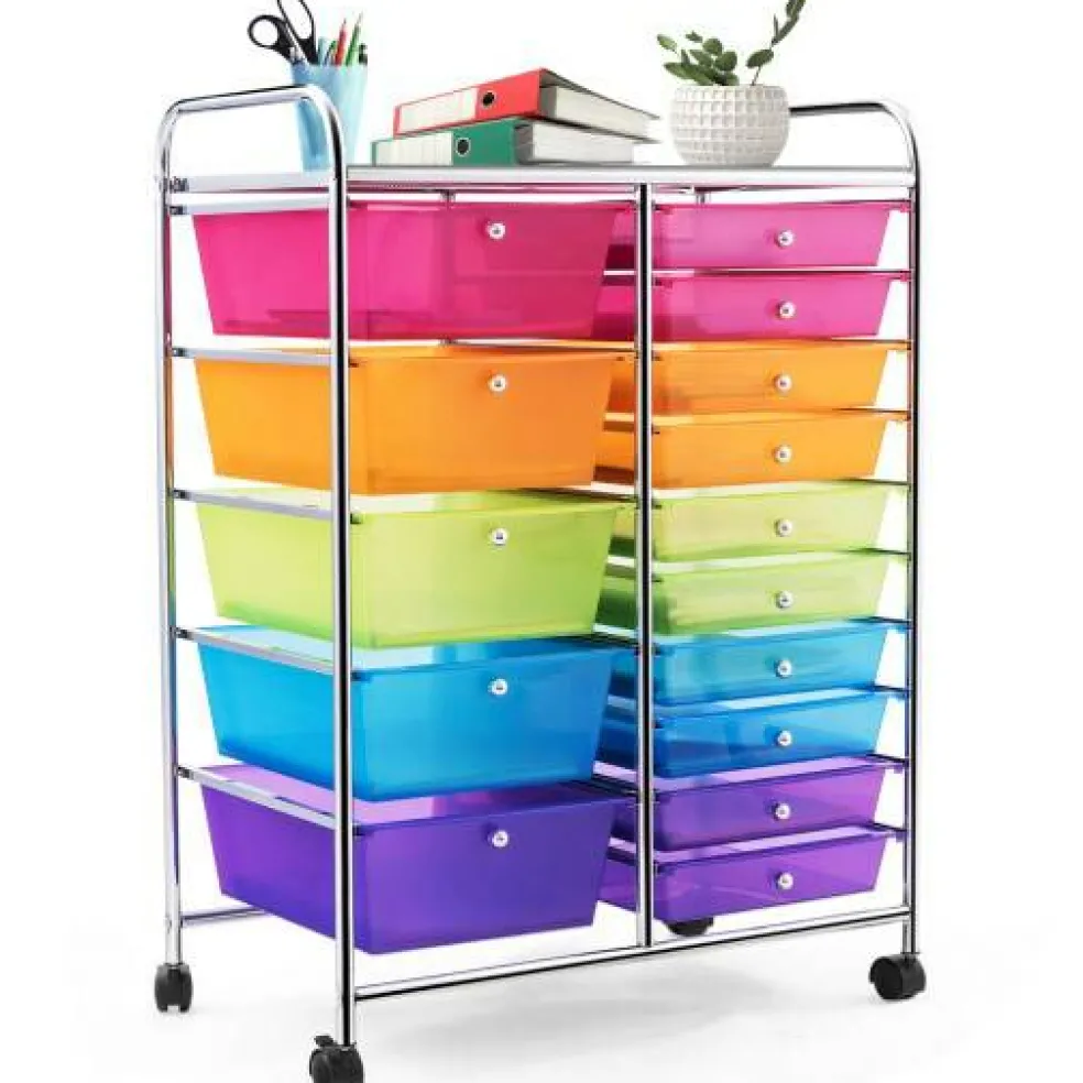 Rolling Storage Cart 15 Drawer Organizer With Wheels Craft Office Supply Organizer Steel Frame Multicolor Drawers