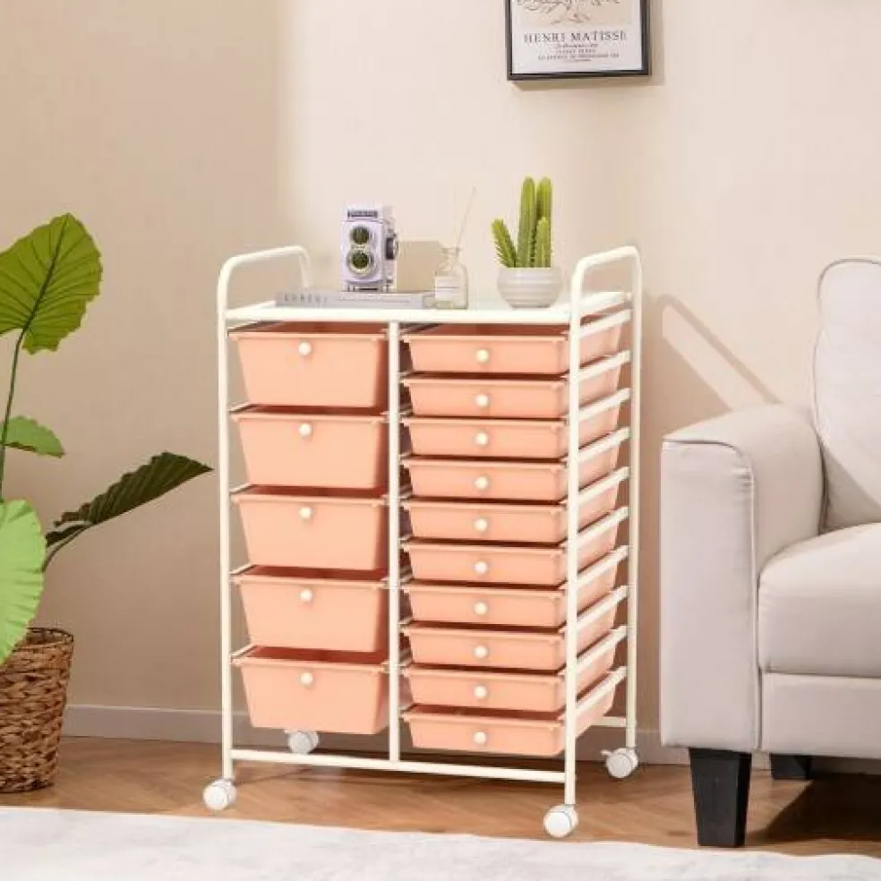 Rolling Storage Cart 15 Drawer Organizer With Wheels Craft Office Supply Organizer Steel Frame Multicolor Drawers