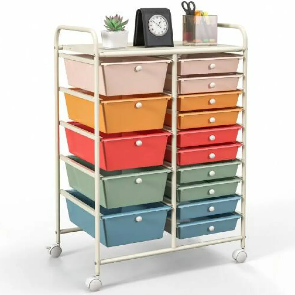 Rolling Storage Cart 15 Drawer Organizer With Wheels Craft Office Supply Organizer Steel Frame Multicolor Drawers