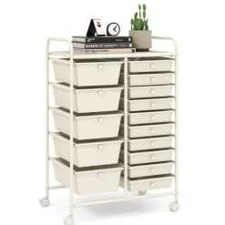 Rolling Storage Cart 15 Drawer Organizer With Wheels Craft Office Supply Organizer Steel Frame Multicolor Drawers
