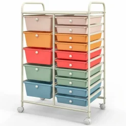 Rolling Storage Cart 15 Drawer Organizer With Wheels Craft Office Supply Organizer Steel Frame Multicolor Drawers