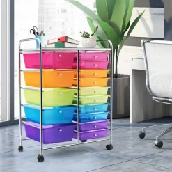 Rolling Storage Cart 15 Drawer Organizer With Wheels Craft Office Supply Organizer Steel Frame Multicolor Drawers