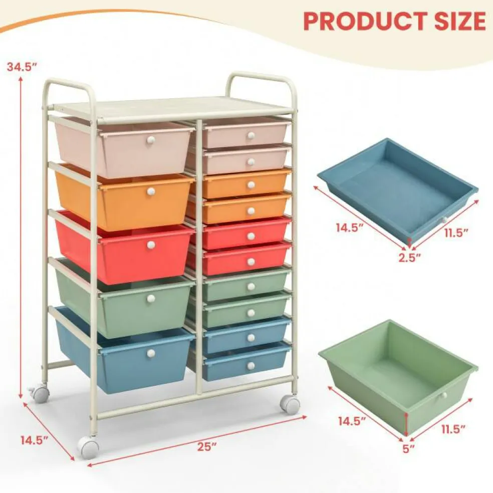 Rolling Storage Cart 15 Drawer Organizer With Wheels Craft Office Supply Organizer Steel Frame Multicolor Drawers