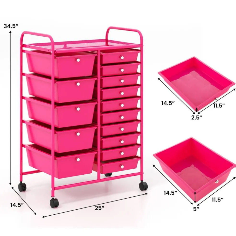 Rolling Storage Cart 15 Drawer Organizer With Wheels Craft Office Supply Organizer Steel Frame Multicolor Drawers